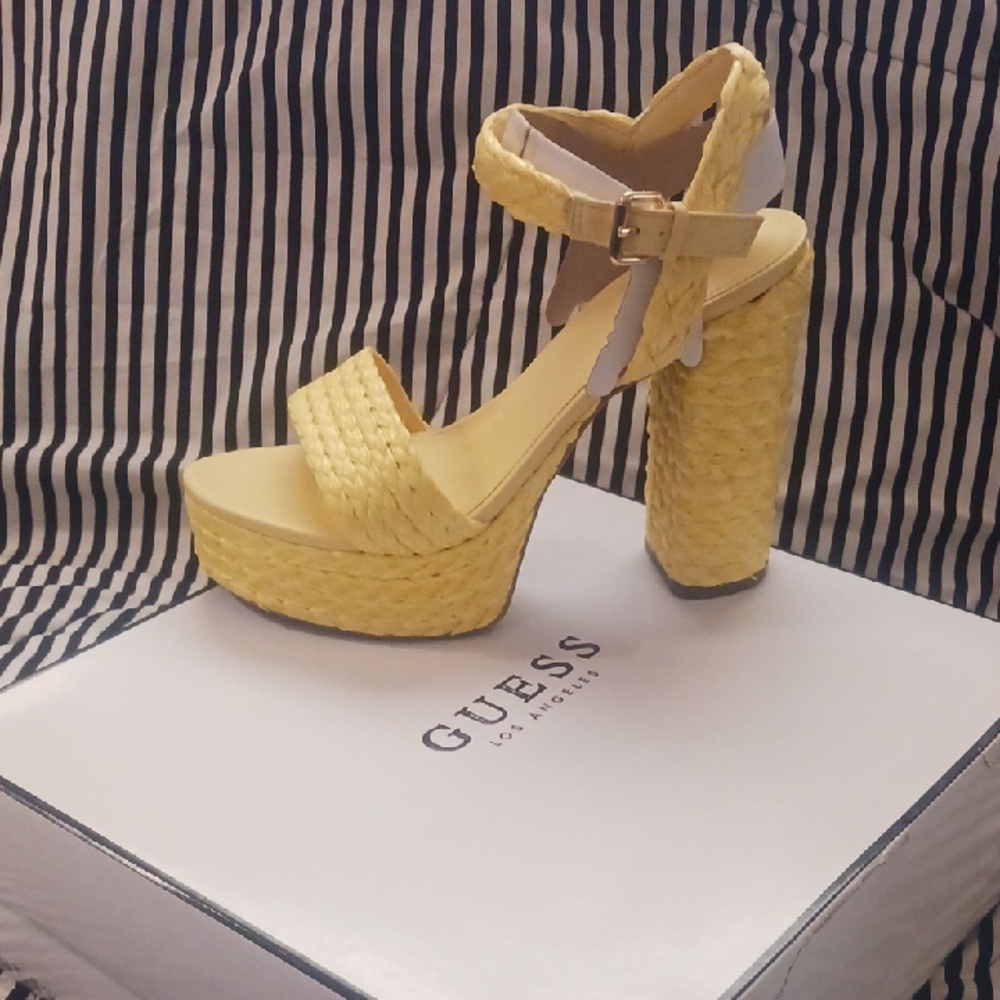 Guess Yellow Platform Sandals with Chunky Heel
